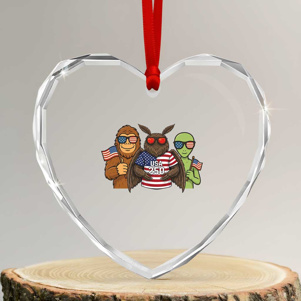 Funny Bigfoot Mothman Alien Heart Crystal Glass Ornament USA 250th Anniversary TS12 Transparent Glass 3'' Heart Print Your Wear