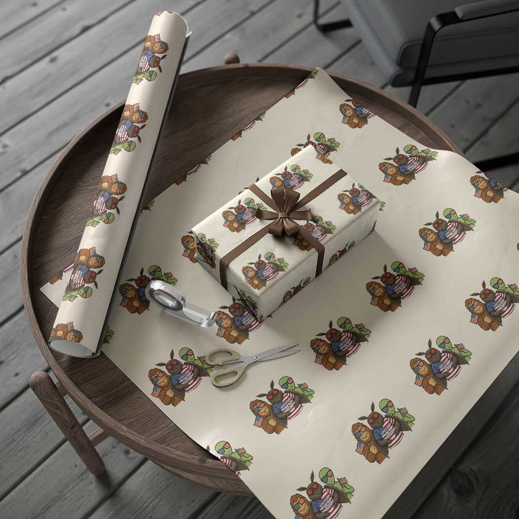 Funny Bigfoot Mothman Alien Wrapping Paper Roll USA 250th Anniversary TS12 Beige Print Your Wear