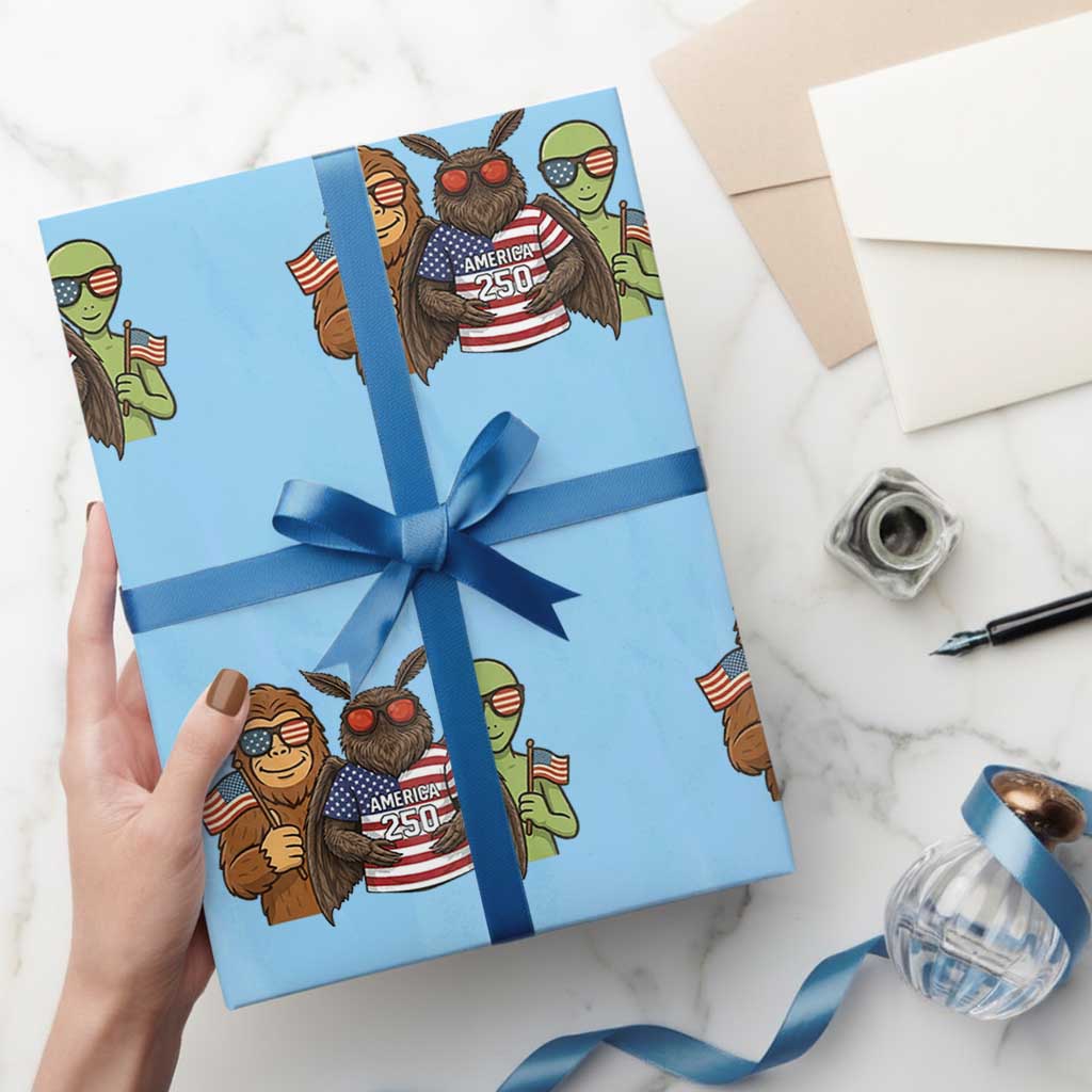 Funny Bigfoot Mothman Alien Wrapping Paper Roll USA 250th Anniversary TS12 Light Blue Print Your Wear
