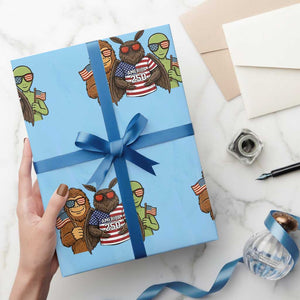 Funny Bigfoot Mothman Alien Wrapping Paper Roll USA 250th Anniversary TS12 Light Blue Print Your Wear