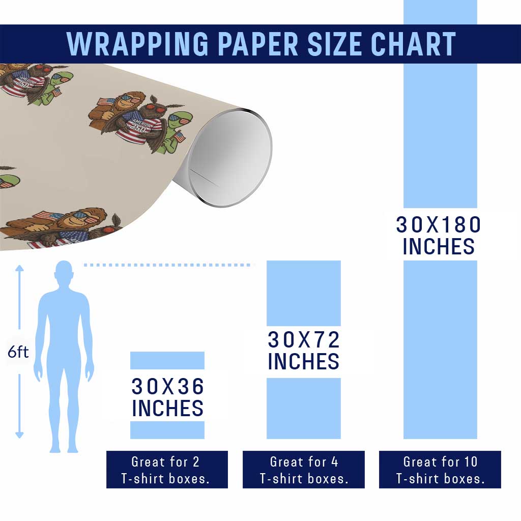 Funny Bigfoot Mothman Alien Wrapping Paper Roll USA 250th Anniversary TS12 Print Your Wear