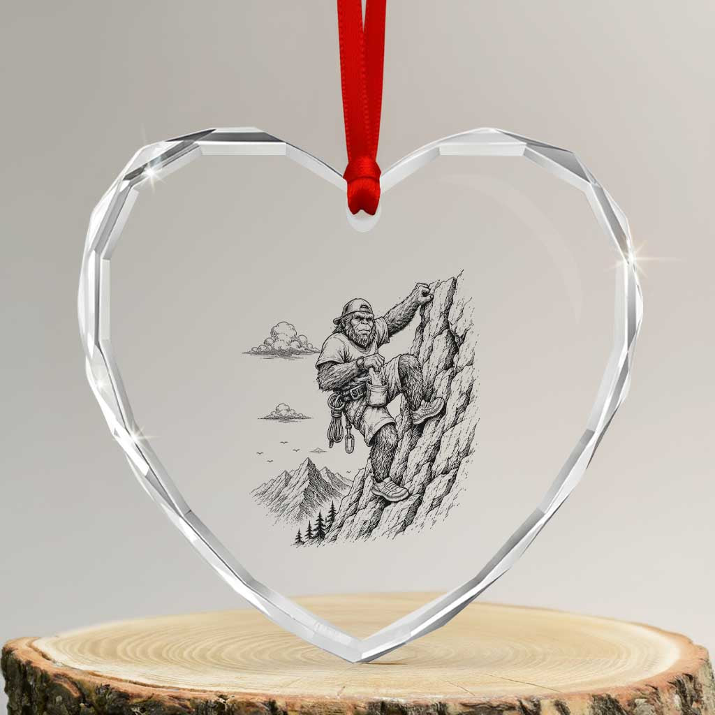 Funny Bigfoot Mountain Climber Heart Crystal Glass Ornament Outdoor Hiking Adventure TS12 Transparent Glass 3'' Heart Print Your Wear