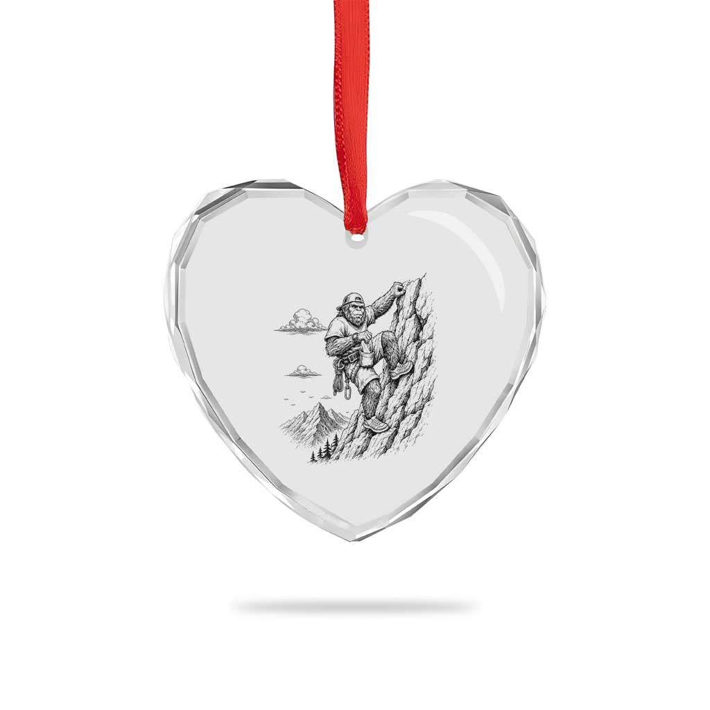 Funny Bigfoot Mountain Climber Heart Crystal Glass Ornament Outdoor Hiking Adventure
