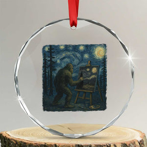 Funny Bigfoot Painting Starry Night Art Parody Gift Crystal Glass Ornament TS12 Transparent Glass 3'' Circle Print Your Wear