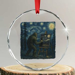 Funny Bigfoot Painting Starry Night Art Parody Gift Crystal Glass Ornament TS12 Transparent Glass 3'' Circle Print Your Wear