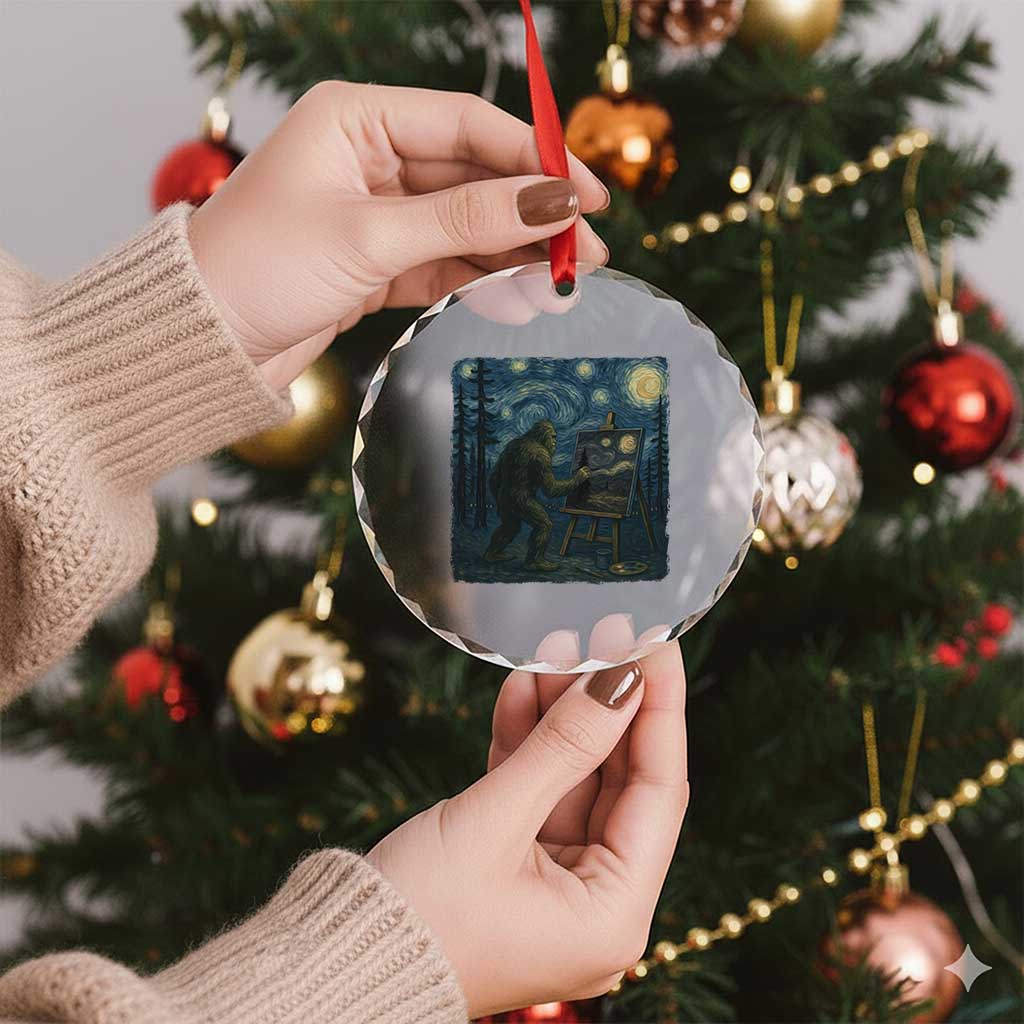 Funny Bigfoot Painting Starry Night Art Parody Gift Crystal Glass Ornament TS12 Print Your Wear