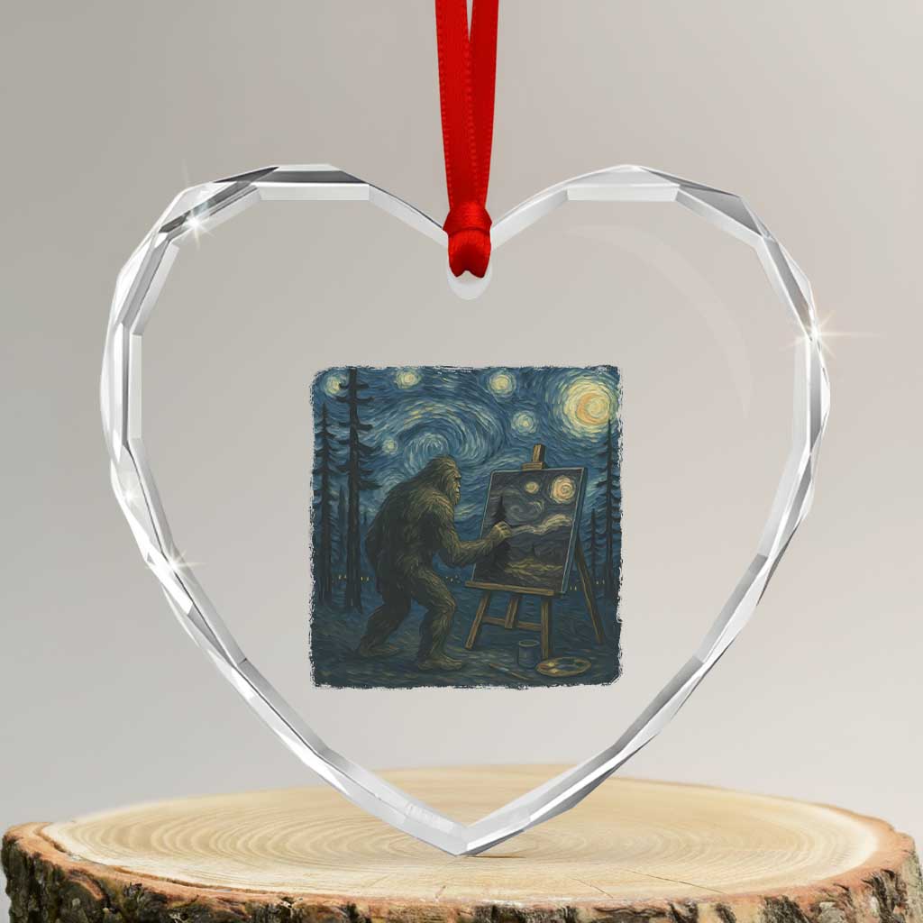 Funny Bigfoot Painting Starry Night Art Parody Gift Heart Crystal Glass Ornament TS12 Transparent Glass 3'' Heart Print Your Wear