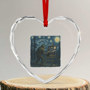 Funny Bigfoot Painting Starry Night Art Parody Gift Heart Crystal Glass Ornament TS12 Transparent Glass 3'' Heart Print Your Wear