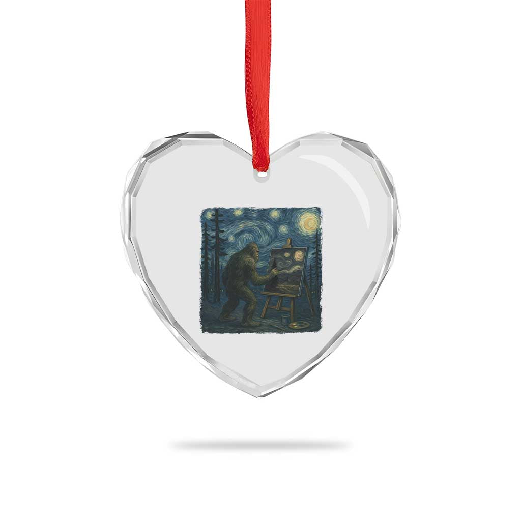 Funny Bigfoot Painting Starry Night Art Parody Gift Heart Crystal Glass Ornament TS12 Print Your Wear