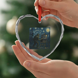 Funny Bigfoot Painting Starry Night Art Parody Gift Heart Crystal Glass Ornament TS12 Print Your Wear