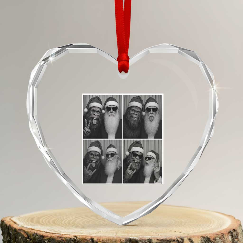 Funny Bigfoot Photobooth Christmas Heart Crystal Glass Ornament Sasquatch Santa Claus Xmas TS14 Transparent Glass 3'' Heart Print Your Wear