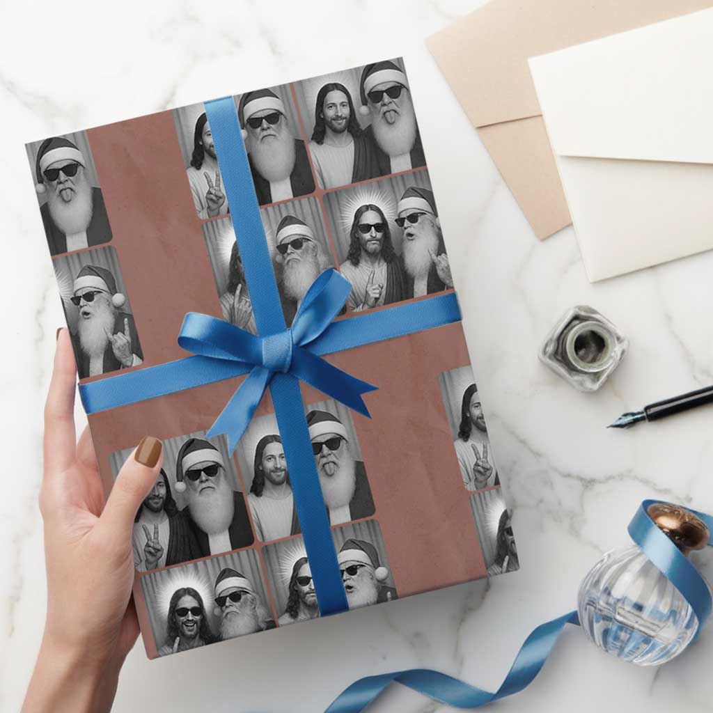 Funny Bigfoot Photobooth Xmas Wrapping Paper Roll Sasquatch Jesus Christian Xmas TS14 Mocha Print Your Wear