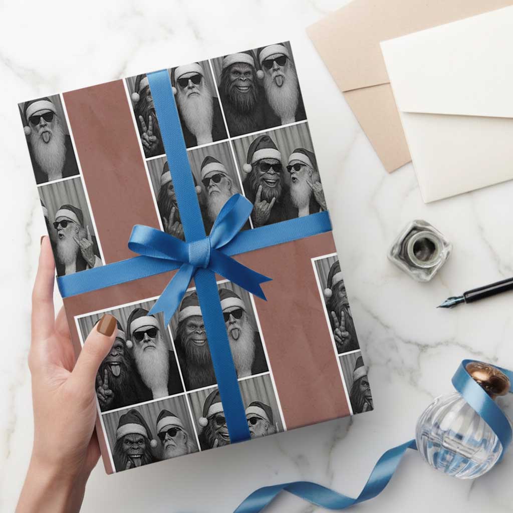 Funny Bigfoot Photobooth Xmas Wrapping Paper Roll Sasquatch Santa Claus Xmas TS14 Mocha Print Your Wear