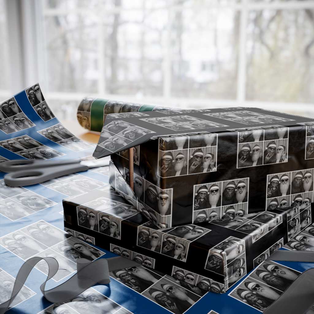 Funny Bigfoot Photobooth Xmas Wrapping Paper Roll Sasquatch Santa Claus Xmas TS14 Black Print Your Wear