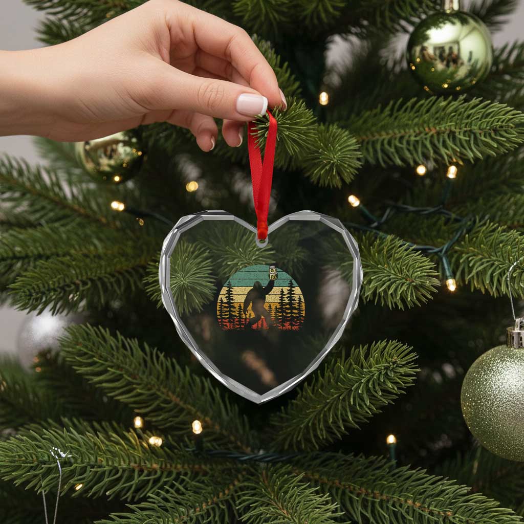 Funny Bigfoot Pickles Lover Heart Crystal Glass Ornament Retro Sasquatch Cucumber Food Lover