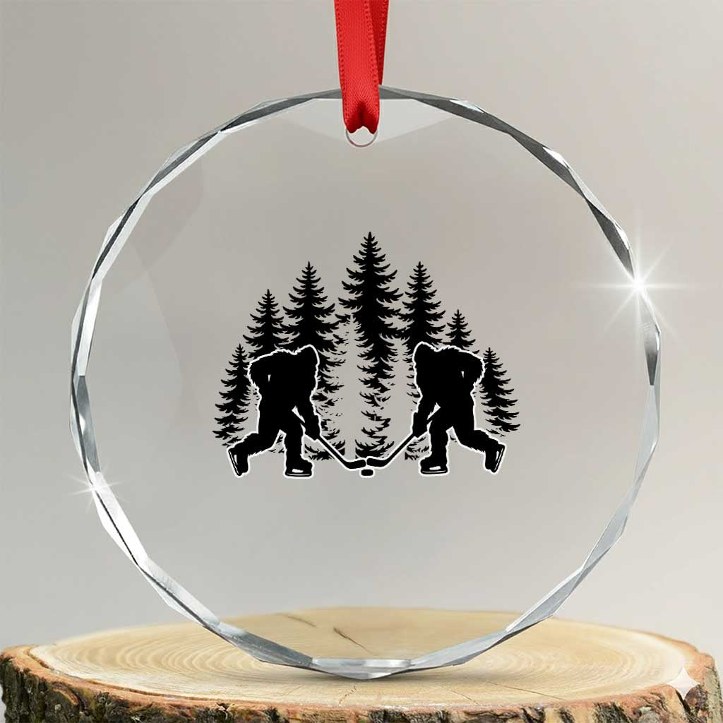 Funny Bigfoot Playing Ice Hockey Crystal Glass Ornament Cryptid Lover Gift TS12 Transparent Glass 3'' Circle Print Your Wear