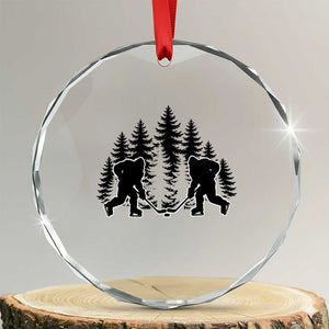 Funny Bigfoot Playing Ice Hockey Crystal Glass Ornament Cryptid Lover Gift TS12 Transparent Glass 3'' Circle Print Your Wear