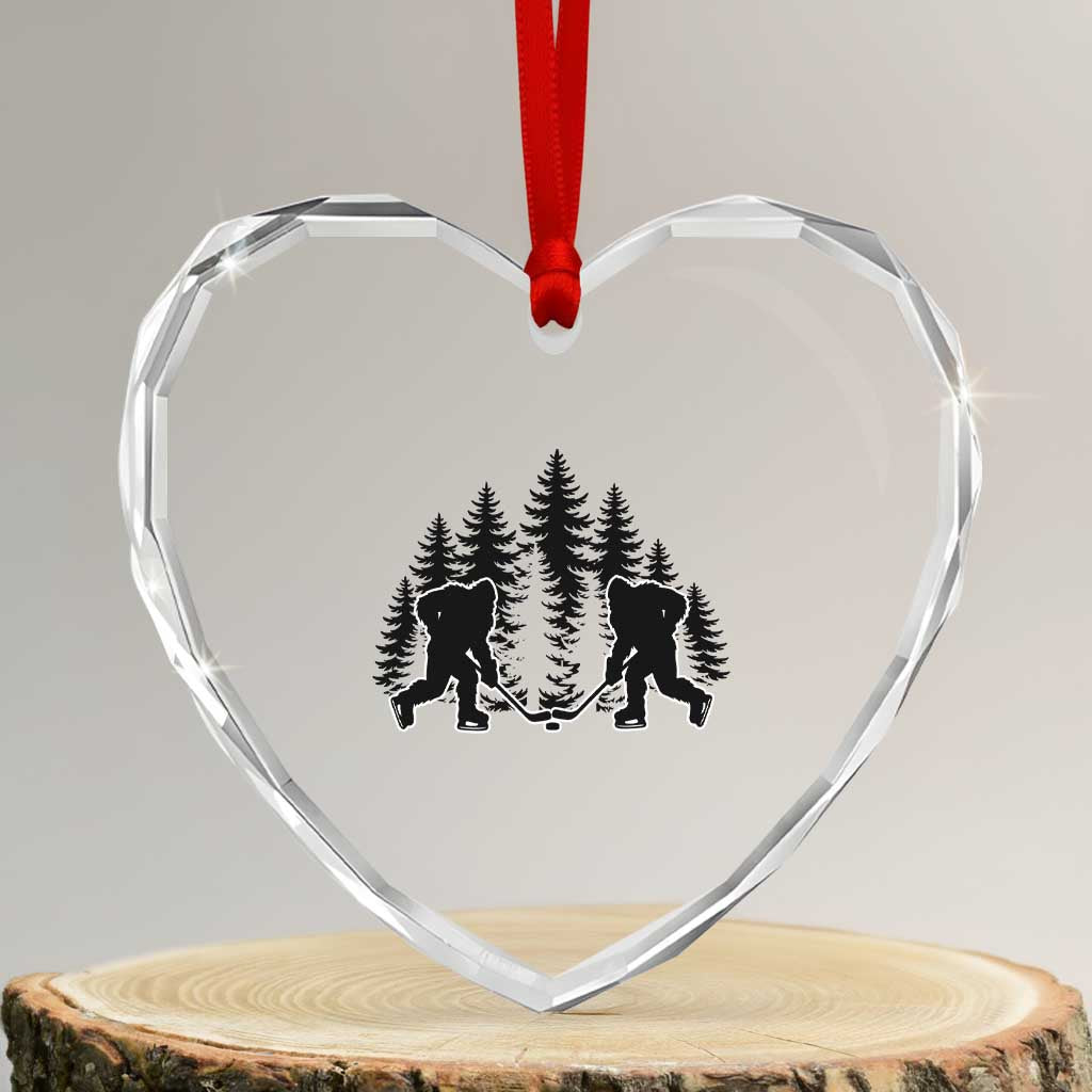Funny Bigfoot Playing Ice Hockey Heart Crystal Glass Ornament Cryptid Lover Gift TS12 Transparent Glass 3'' Heart Print Your Wear