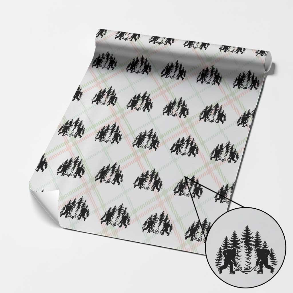 Funny Bigfoot Playing Ice Hockey Wrapping Paper Roll Cryptid Lover Gift TS12 Christmas Plaid Print Your Wear