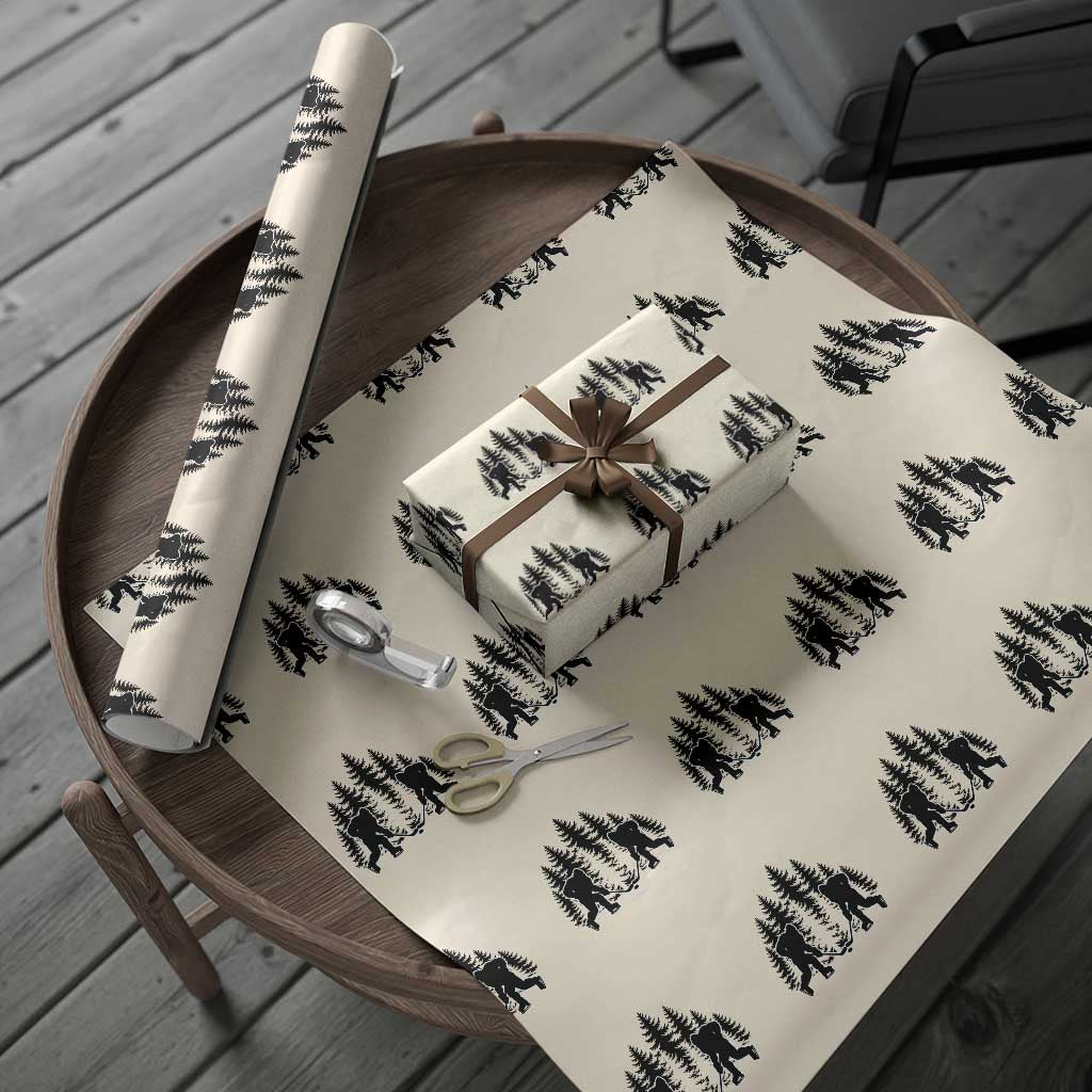 Funny Bigfoot Playing Ice Hockey Wrapping Paper Roll Cryptid Lover Gift TS12 Beige Print Your Wear