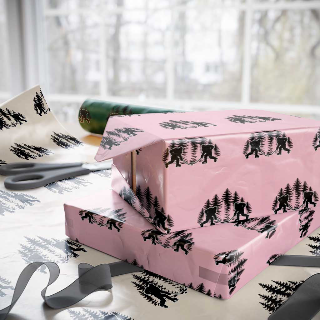 Funny Bigfoot Playing Ice Hockey Wrapping Paper Roll Cryptid Lover Gift TS12 Light Pink Print Your Wear