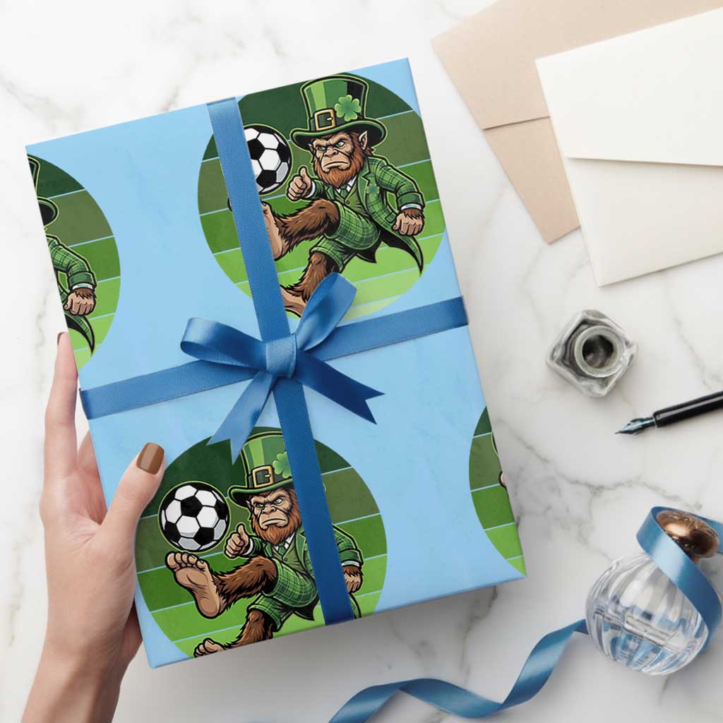 Funny Bigfoot Playing Soccer Wrapping Paper Roll St Patricks Day TS12 Light Blue Print Your Wear