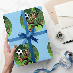 Funny Bigfoot Playing Soccer Wrapping Paper Roll St Patricks Day TS12 Light Blue Print Your Wear