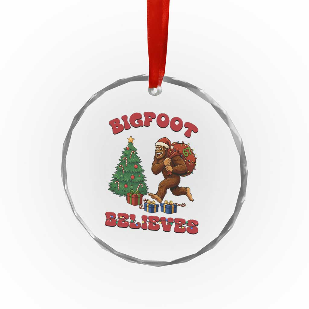 Funny Bigfoot Santa Believes Six Seven Meme Crystal Glass Ornament Trendy Gen Z Xmas Gift TS12 Print Your Wear