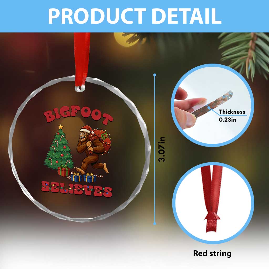 Funny Bigfoot Santa Believes Six Seven Meme Crystal Glass Ornament Trendy Gen Z Xmas Gift TS12 Print Your Wear
