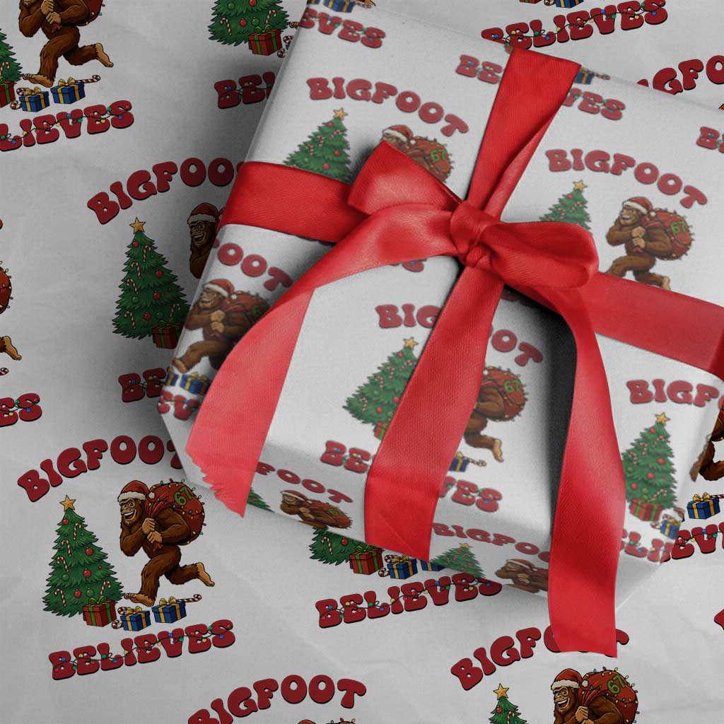 Funny Bigfoot Santa Believes Six Seven Meme Wrapping Paper Roll Trendy Gen Z Xmas Gift TS12 White Print Your Wear