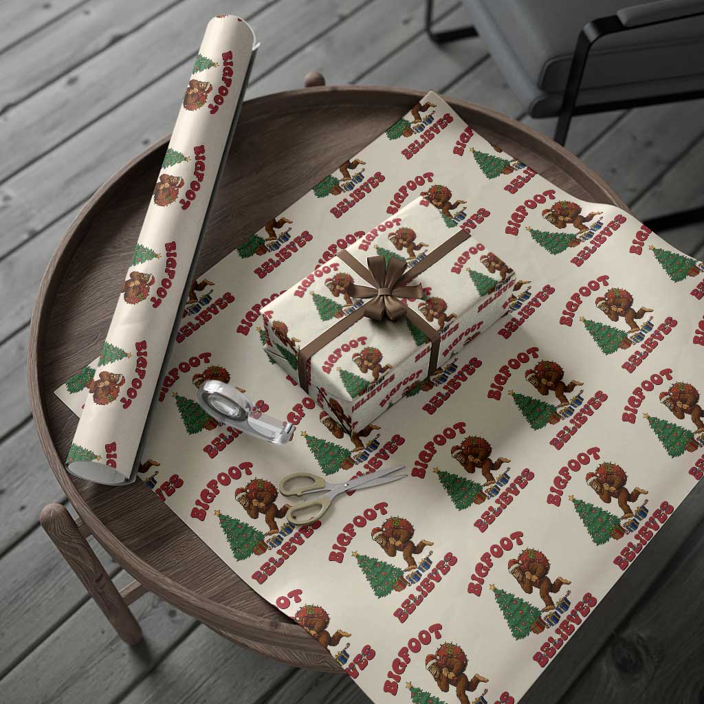 Funny Bigfoot Santa Believes Six Seven Meme Wrapping Paper Roll Trendy Gen Z Xmas Gift TS12 Beige Print Your Wear