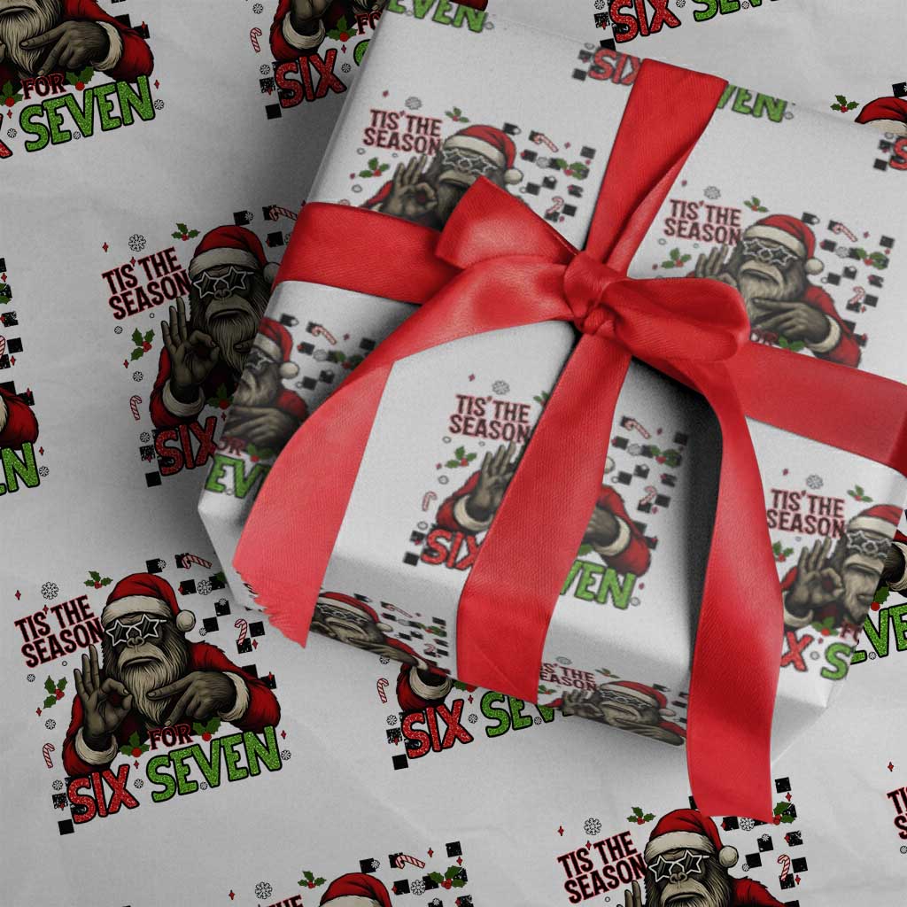 Funny Bigfoot Santa Tis The Season For Six Seven Meme Wrapping Paper Roll Christmas Gift TS12 White Print Your Wear
