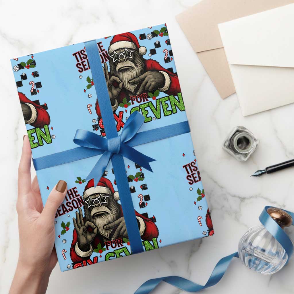 Funny Bigfoot Santa Tis The Season For Six Seven Meme Wrapping Paper Roll Christmas Gift TS12 Light Blue Print Your Wear