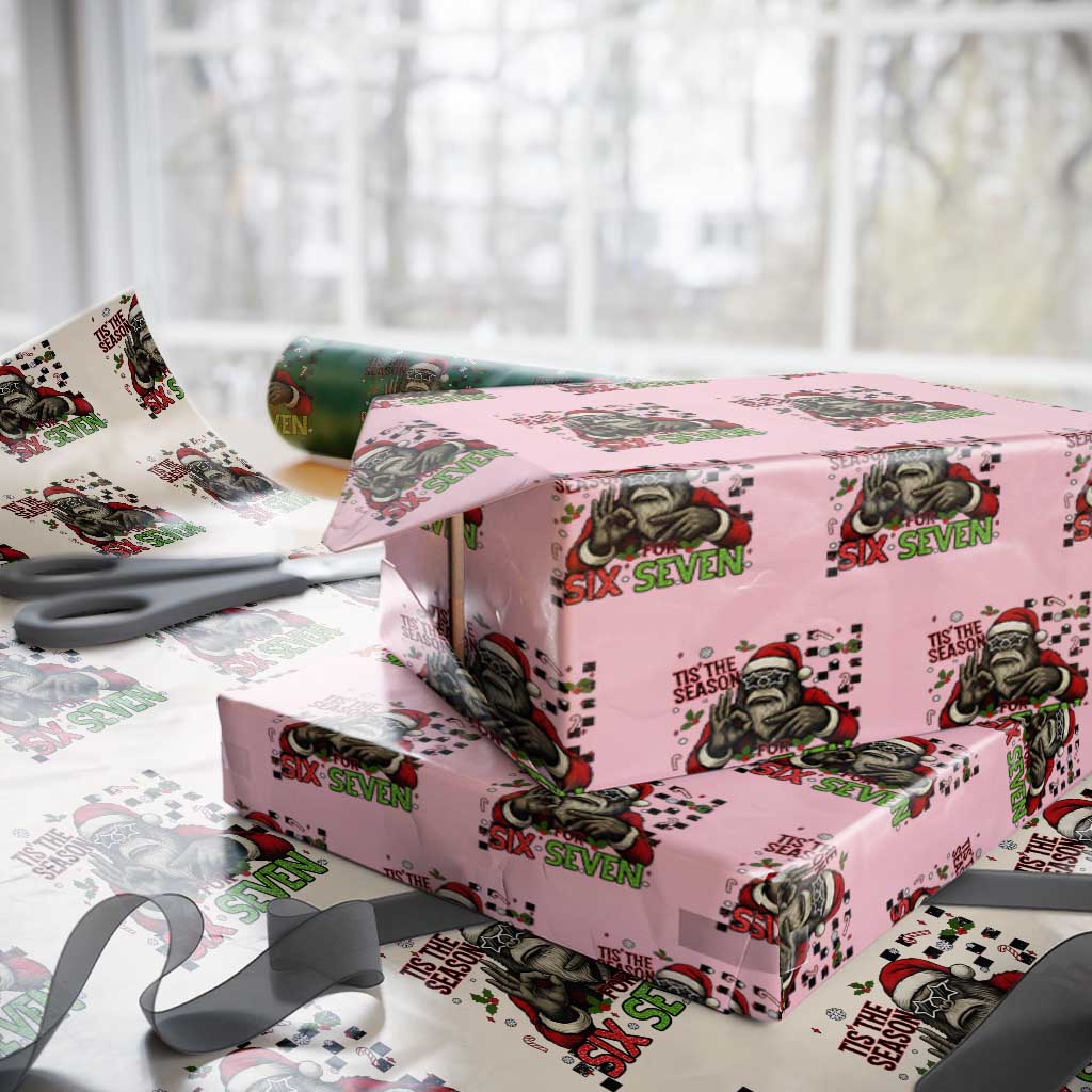 Funny Bigfoot Santa Tis The Season For Six Seven Meme Wrapping Paper Roll Christmas Gift TS12 Light Pink Print Your Wear
