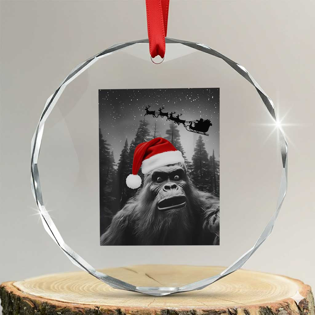 Funny Bigfoot Santas Sleigh Selfie Christmas Crystal Glass Ornament TS11 Transparent Glass 3'' Circle Print Your Wear