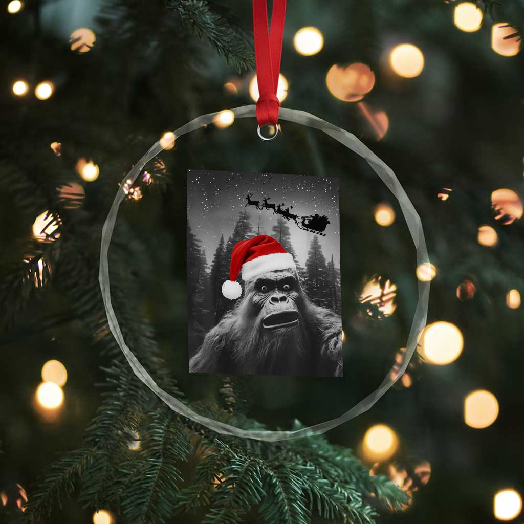 Funny Bigfoot Santas Sleigh Selfie Christmas Crystal Glass Ornament TS11 Print Your Wear