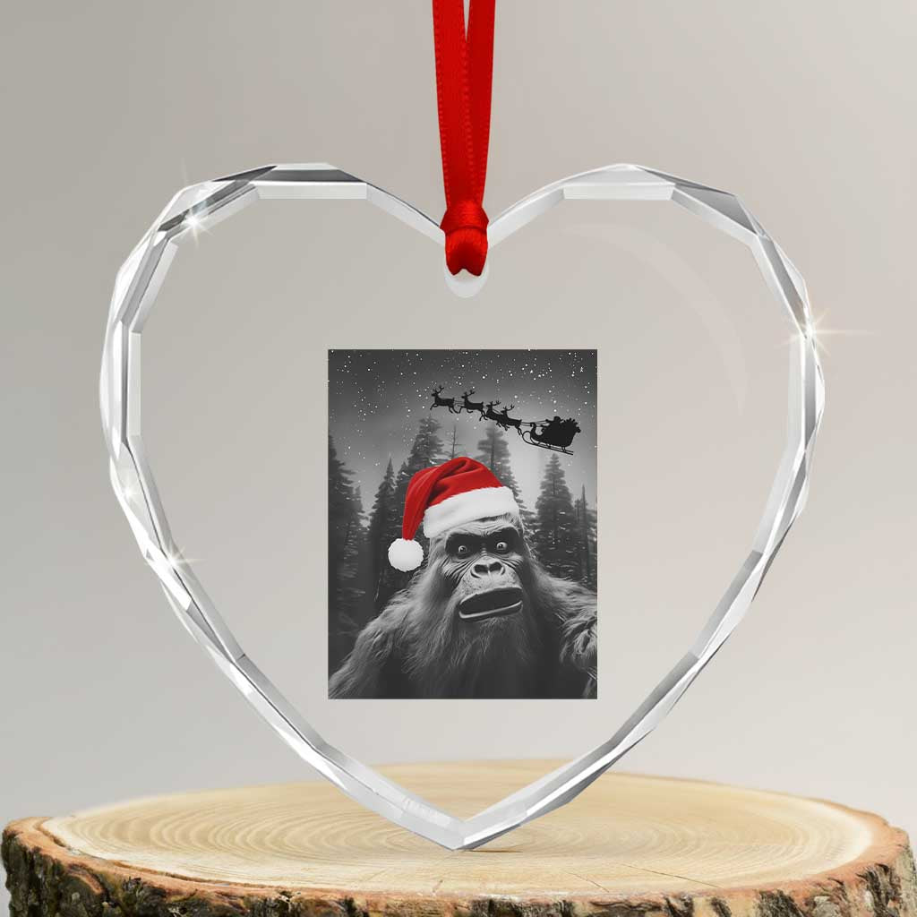 Funny Bigfoot Santas Sleigh Selfie Christmas Heart Crystal Glass Ornament TS11 Transparent Glass 3'' Heart Print Your Wear