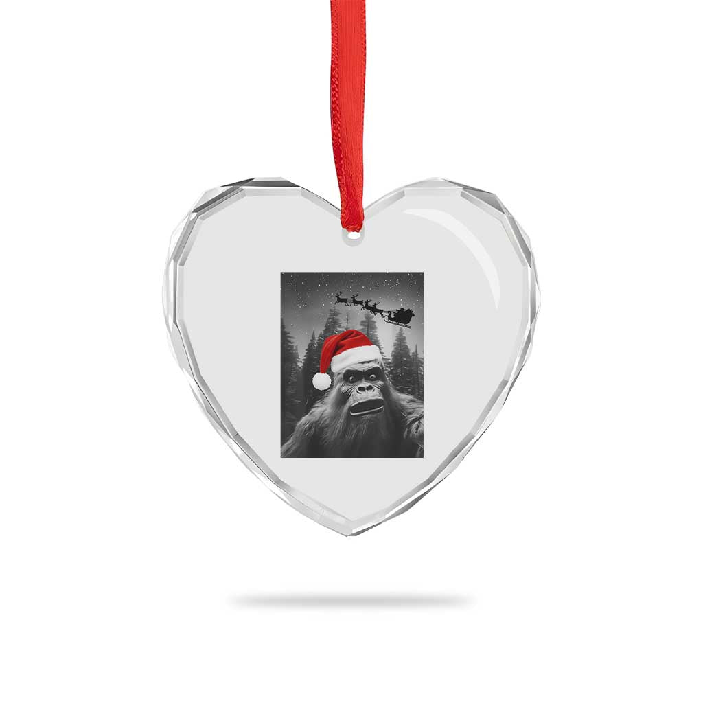 Funny Bigfoot Santas Sleigh Selfie Christmas Heart Crystal Glass Ornament TS11 Print Your Wear