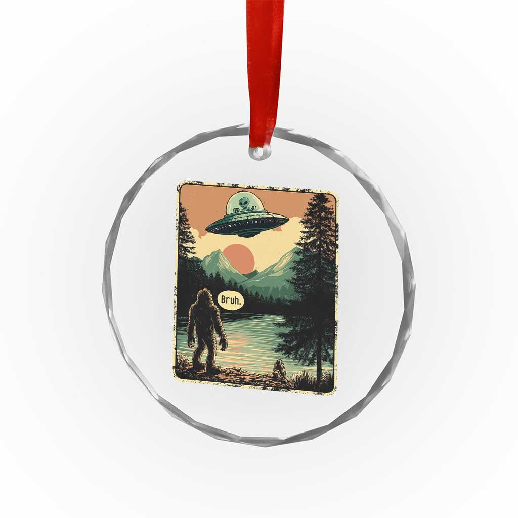 Funny Bigfoot Sasquatch Alien Spaceship UFO Introvert Bruh Crystal Glass Ornament TS11 Print Your Wear