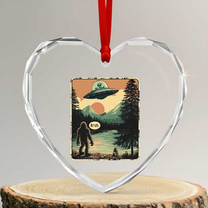 Funny Bigfoot Sasquatch Alien Spaceship UFO Introvert Bruh Heart Crystal Glass Ornament TS11 Transparent Glass 3'' Heart Print Your Wear