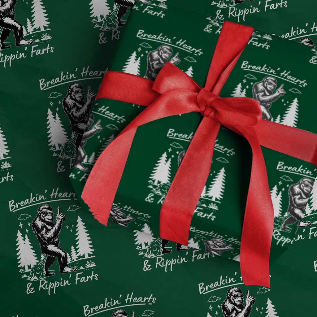 Funny Bigfoot Sasquatch Wrapping Paper Roll Breakin Hearts And Rippin Farts TS14 Green Print Your Wear