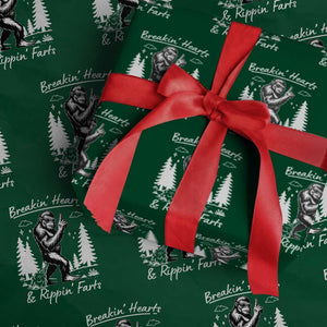 Funny Bigfoot Sasquatch Wrapping Paper Roll Breakin Hearts And Rippin Farts TS14 Green Print Your Wear