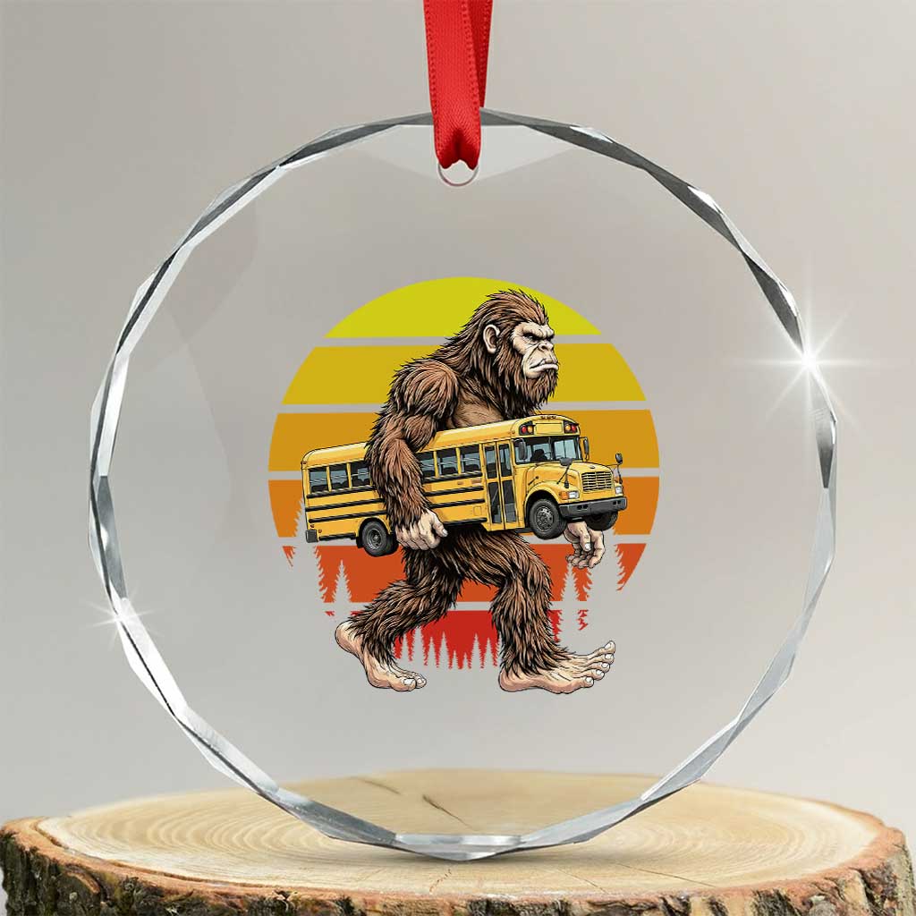 Funny Bigfoot School Bus Lover Crystal Glass Ornament Sasquatch Back To School Vintage Gift TS12 Transparent Glass 3'' Circle Print Your Wear