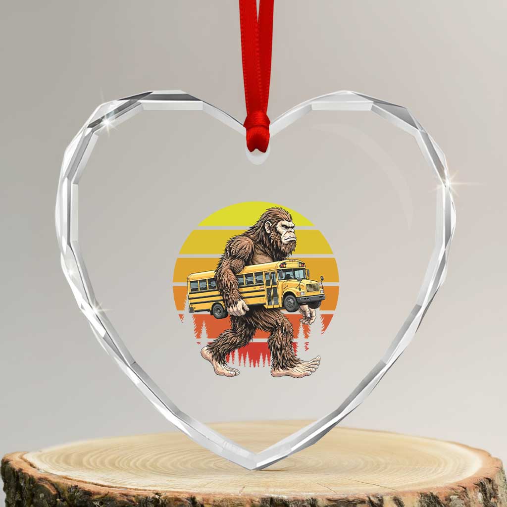 Funny Bigfoot School Bus Lover Heart Crystal Glass Ornament Sasquatch Back To School Vintage Gift TS12 Transparent Glass 3'' Heart Print Your Wear