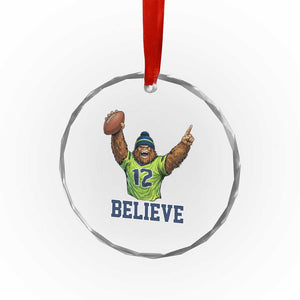 Funny Bigfoot Seattle Sports Fan Crystal Glass Ornament Pacific Northwest Football Graphic