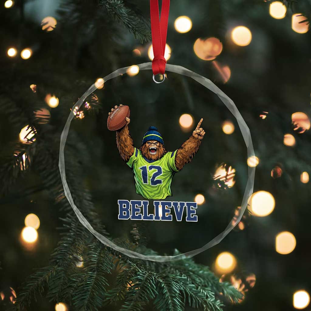 Funny Bigfoot Seattle Sports Fan Crystal Glass Ornament Pacific Northwest Football Graphic