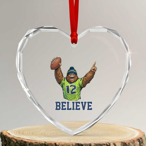 Funny Bigfoot Seattle Sports Fan Heart Crystal Glass Ornament Pacific Northwest Football Graphic