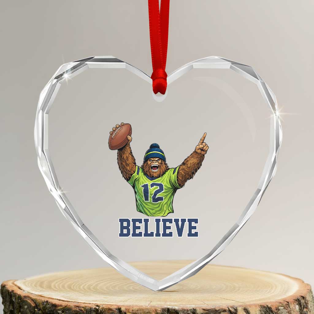 Funny Bigfoot Seattle Sports Fan Heart Crystal Glass Ornament Pacific Northwest Football Graphic TS12 Transparent Glass 3'' Heart Print Your Wear