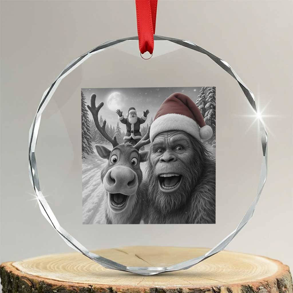 Funny Bigfoot Selfie Christmas Crystal Glass Ornament Santa Reindeer Sasquatch Xmas TS14 Transparent Glass 3'' Circle Print Your Wear