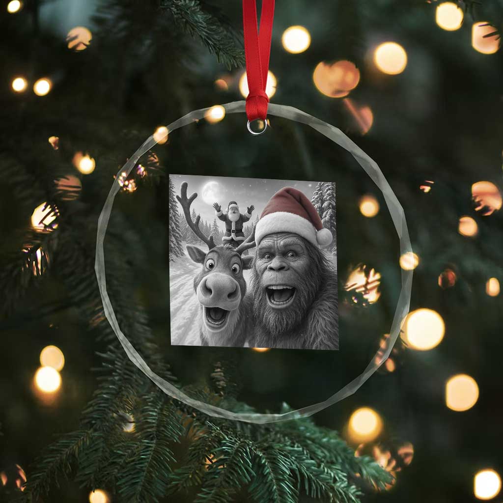 Funny Bigfoot Selfie Christmas Crystal Glass Ornament Santa Reindeer Sasquatch Xmas TS14 Print Your Wear